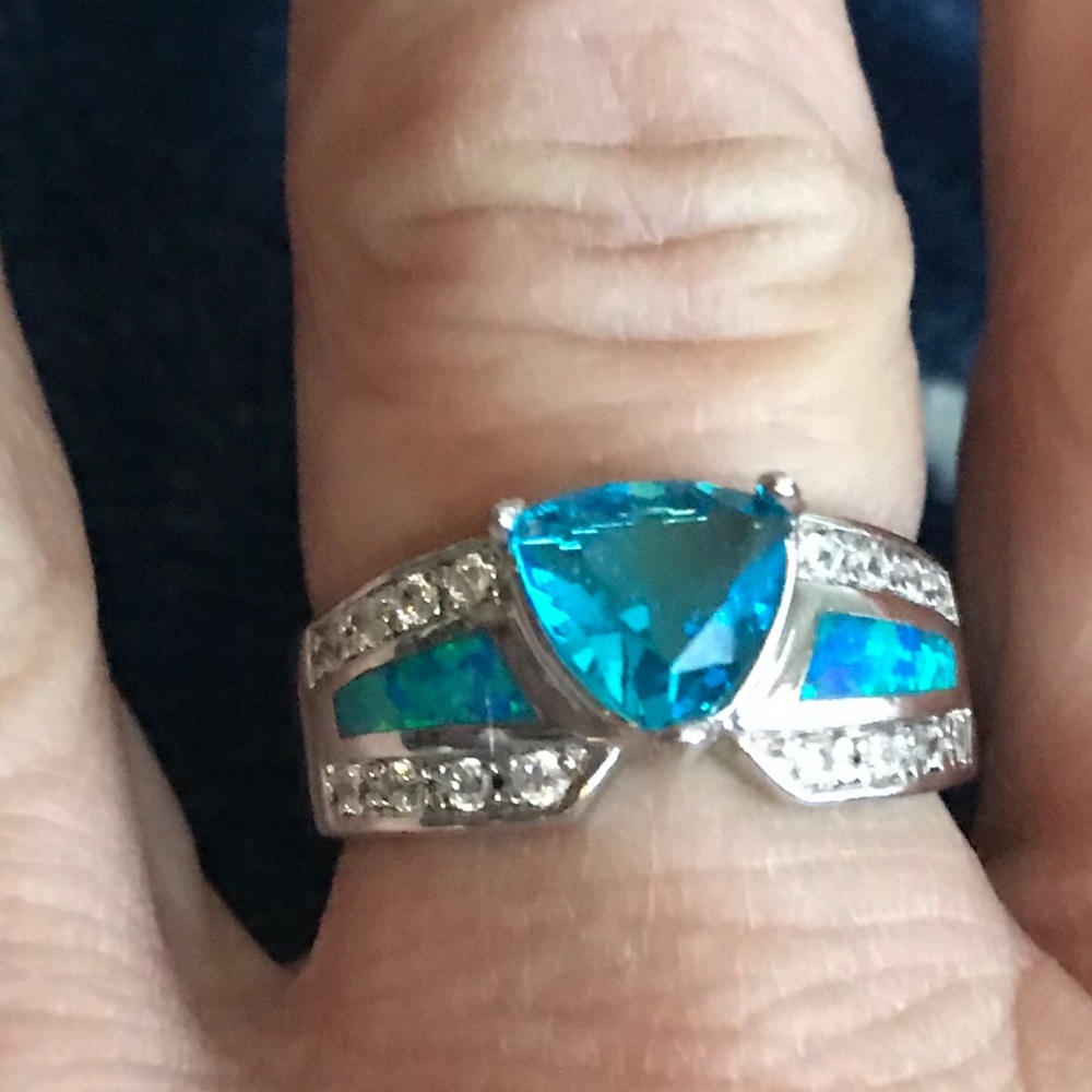 Geniune Neon Apatite & Blue Fire Opal Ring
